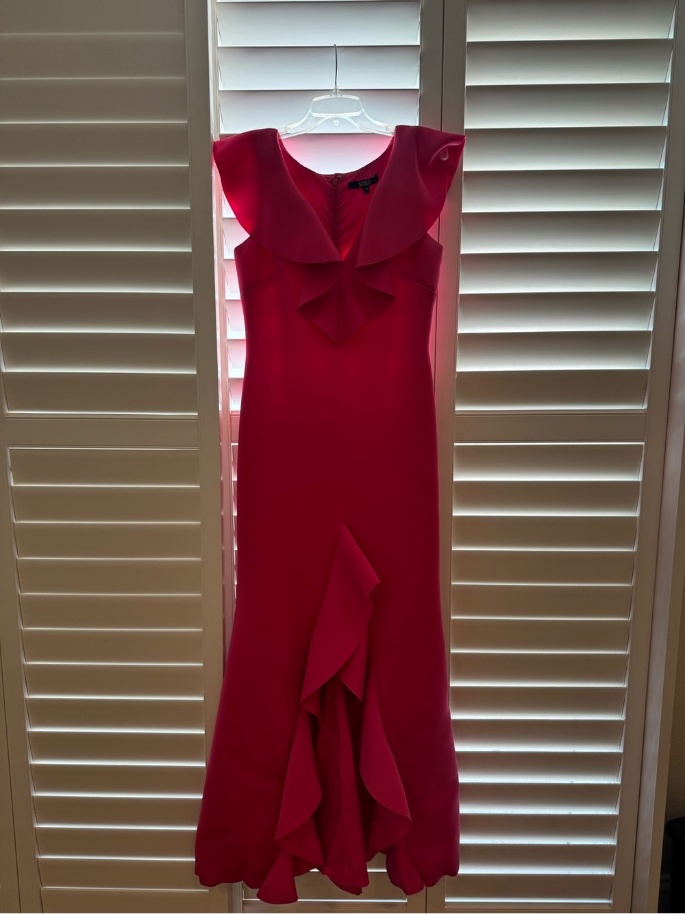 Badgley Mischka Fuchsia Ruffle-Front Maxi Dress